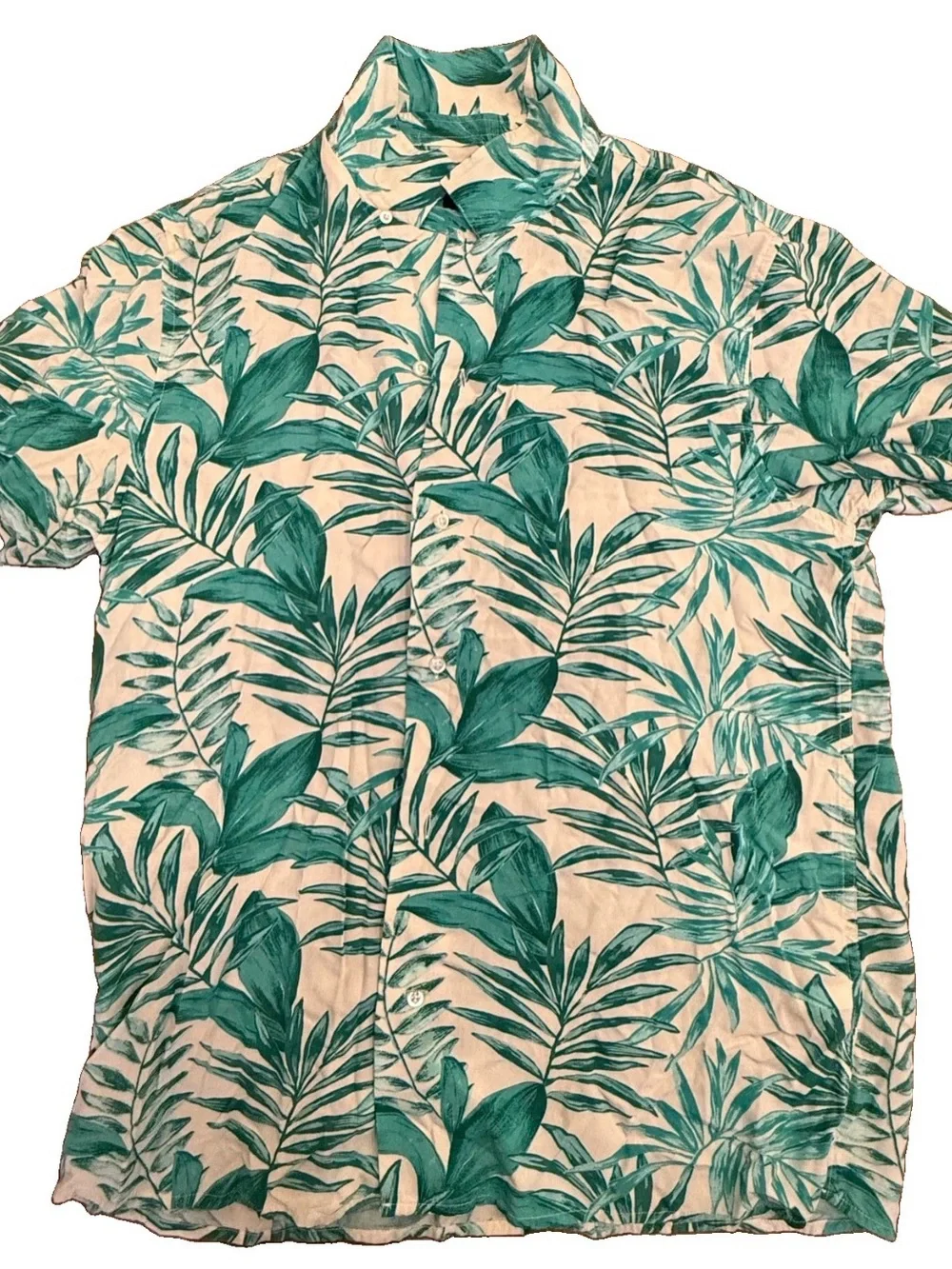Men's Green Leaf Print Short-Sleeve Button-Up Shirt